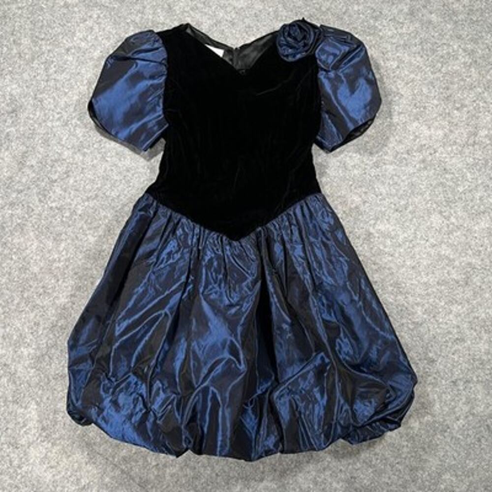 Jessica McClintock Gunne Sax Dress Womens 8 Blue Velvet Bubble Hem 80s Vintage